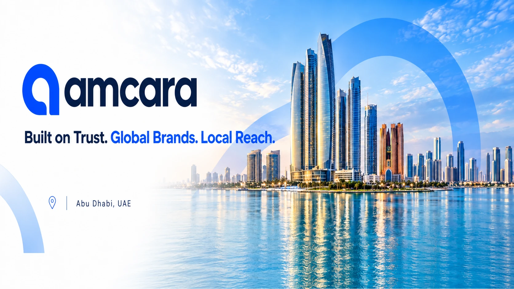 Amcara brand artwork featuring the Abu Dhabi waterfront